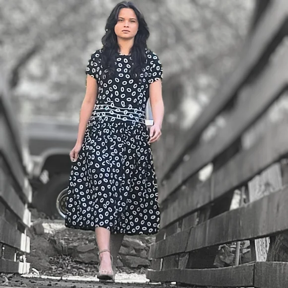 Vintage 80's-90's High Fashion Printed A-Line Dress Large - Picture 9 of 10